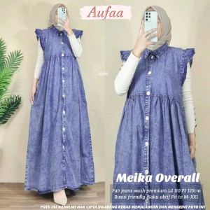 Meika Overall Jeans Rempel Wanita Baju Kodok Jumpsuit Overall Dress Jeans Full Kancing No Inner