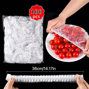 Plastic Seal Cover - 100 Pcs Plastic Wrap Bowl Covers for Leftovers and Meal Prep