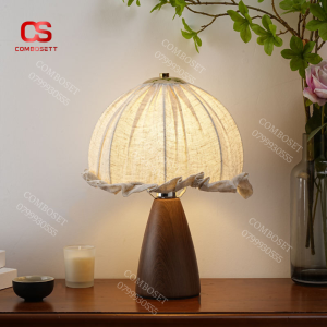 Đèn Bàn Gỗ Óc Chó Chao Vải Phong Cách Pháp Retro Đèn Bàn Decor 3 Chế Độ Màu