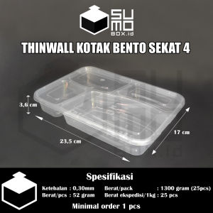 [1 PAK ISI 25 PCS] Thinwall Bento Sekat 4 + Tutup / Food Container Kotak Bekal Makanan Tebal