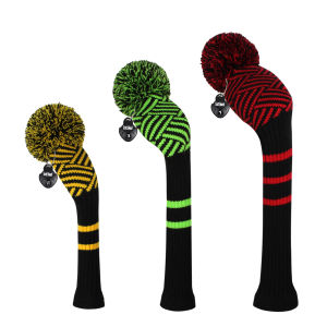 Scott Edward Golf Head Cover Set 3PcsAcrylic YarnBig PomSnug Fit for Golf Club Driver #1Fairway#2/3/4/5/7Hybrid(UT) WoodProtect Golf Club from Scratch and Dustfor Golfer Men and Women with RedYellowGreen StripesBlue Star Stars