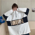 Oversize Sweater Polo Shirt Wanita Gaya Korea Warna Longgar yang Cocok dengan Warna Atasan Jaket Atasan Lengan Panjang. 