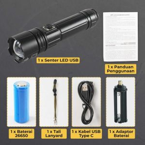 LED Senter Super Terang Outdoor Zoom Camping Senter Cas Waterproof Police Flashlight