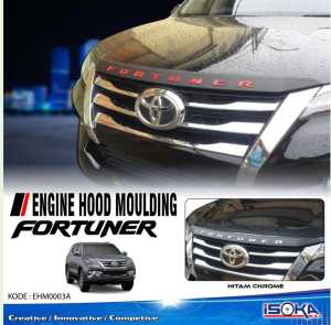 Hood Moulding List Kap Mesin Engine Hood Toyota All New Fortuner VRZ TRD GR SPORT 2016-2025 Hitam Doff Tulisan Merah & putih