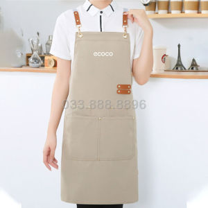 Tạp dề chống thấm quai da ECOCO cao cấp chuyên dụng nhà hàng đồng phục nam nữ pha chế Bartender 3 nút bấm 2302