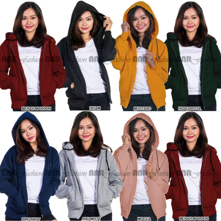 Jaket Sweater Hoodie Zipper Wanita Abu Misty Hitam Biru Navy Merah Maroon Lazada Indonesia