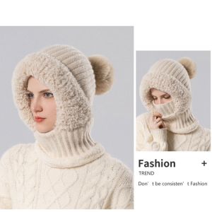 GOXBERK Plush Balaclavas Hat Fluff Windproof Winter Hat Fashion Thickened Neck Cover Set Female