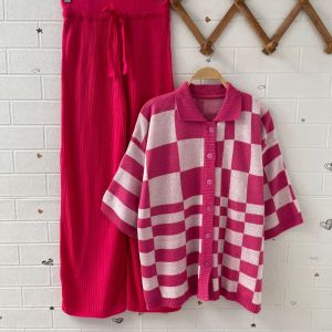 Oneset Knitwear Outfit Fuji Setelan Celana Kulot Rajut Wanita Premium Kekinian