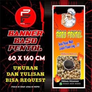 Banner Baso pentol / Banner Jajanan / Spanduk Baso Pentol / Banner kustom Ukuran 60 x 160 cm