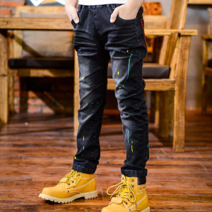 4-13 Years Kids Boys Children Clothes Jeans Pencil Pants Light Washed Casual Denim Cotton Bottoms Fashion Long Trousers Casual Boy Slim Straight Jeans Fashion Denim Clothing Pants Elastic Waist Bottoms