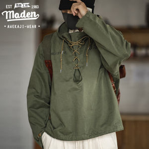 Maden brand clothing 2024 autumn new men Japanese retro navy deck clothing military style long-sleeved shirt army green hooded sweater