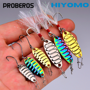 PROBEROS 10pcs Jigging Fishing Lure Set Box Metal Sequin Long Casting Vib Lure with Feather BKB Hook Spinner Lures Sinking Spoon Bass Tackle DW560