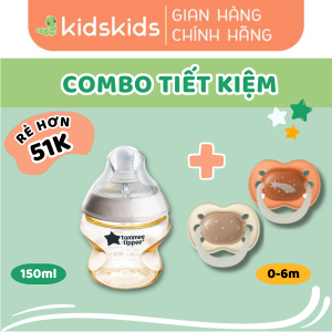 COMBO Ty Ngậm Dạ Quang Cho Bé Tommee Tippee Night Glow 0-6m & Bình Sữa PPSU Ty Siêu Mềm Tự Nhiên 150ml