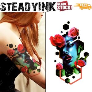 [𝚂𝚝𝚎𝚊𝚍𝚢𝙸𝙽𝙺] Lasting Tattoo Sticker Waterproof | Geometric Portrait Rose Realism | Makeup Event Festival Carnival Party