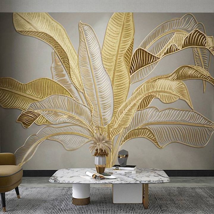 Custom Photo Wallpaper Wall Painting 3D Golden Embossed Banana Leaf