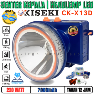 Headlamp / Senter Kepala Selam Led Kiseki Ck-X13d Super Terang 220 Watt Tahan 12jam | Senter Kepala Kiseki Ck X13d Anti Air 7000mah Free Kaca Mata Selam + Tasbih Digital + Casan Hp Usb Tipe-C - Vas