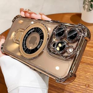 Shockproof Magnetic Stander Holder Transparent Case For iPhone 16 15 14 13 12 11 Pro Max Plus For Magsafe Wireless Charge Cover