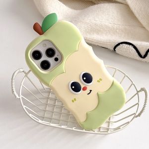 【Hot】Liquid Silicone Phone Case Innovative Wavy Green & Red Apple Shape with Bracelet For iPhone 12 13 14 15 16 Series