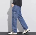 denim pants six pocket  loosse casual fashion cargo pants for mens. 
