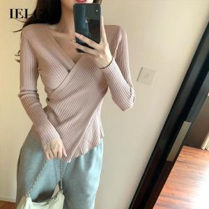 IELGY V-neck knitted bottoming shirt for women Western style all-match fashion slim long-sleeved top trend