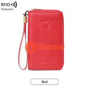 I know RFID Passport Bag Long Zipper Wallet Air Ticket Passport Clip Multi functional Travel Storage Document Bag