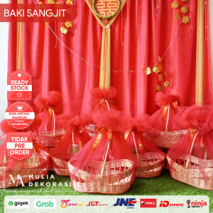 Baki Rotan Lamaran Seserahan Sangjit Parcel Lengkap dengan Kain Tile Pita Sticker Shuang Xi Premium