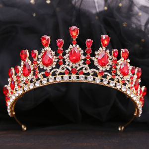 Baroque Pha lê đỏ Vương miện và Vương miện Dạ hội Rhinestone Vương miện cô dâu Vương miện Taira cho phụ nữ Phụ kiện tóc đám cưới Vương miện trang sức2026