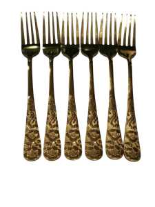 Sendok & Garpu Makan Full Gold Ukir bunga besar isi 6 Stainless Steels Jusco