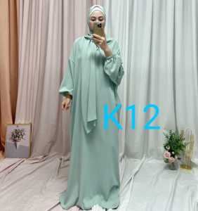 Set Abaya Fleece dengan Kerudung Hijau Motif Polos untuk Pakaian Muslimah