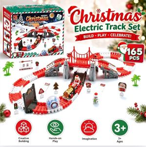 [SG Stock] 165PCS Christmas Electric Train Track Set DIY Assemble Railway Race Track Kids Educational Toy