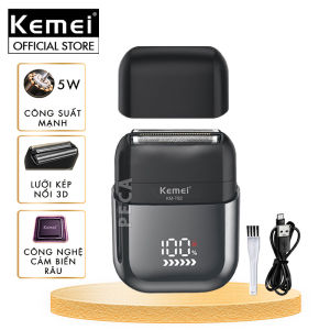 Máy cạo râu mini lưỡi kép Kemei KM-T82 màn hình LCD công suất 5w mạnh mẽ công nghệ AI cảm biến râu thông minh - Hàng chính hãng