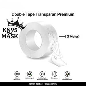 Double Tape Bening Transparan Isolasi Dobel Tip Perekat Nano super kuat ukuran 1 meter