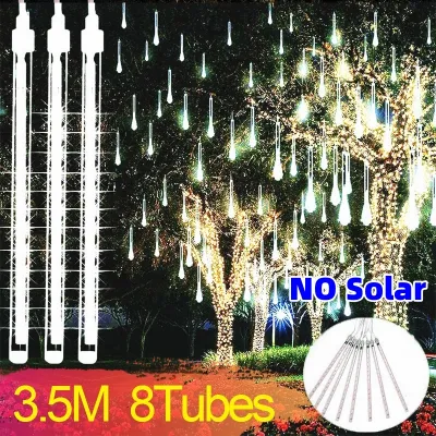 【COD】220V solar/Plug in Meteor Shower Rain Lights Falling Raindrop Fairy String Light for Outdoor Garden Tree Indoor Home Party Decor