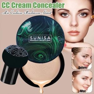 (Buy 1 Take 1)Original Waterproof Sunisa Natural Brightening Beauty Make-Up Mushroom Head Air Cushion Bb Cream Long Lasting Foundation Oil Control Moisturizing Liquid Foundation Air Cushion Mushroom Head Cc Cream Whitening Concealer Oil Control Moistu