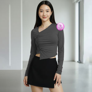 PROMO 1.1 Atasan Wanita Crop Top Kerut Lengan Panjang 6036