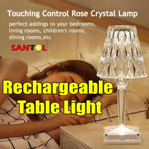 Portable Modern Acrylic  Diamond Table Lamp with  Crystal Wireless Night Light Bedroom Decor Lampsha