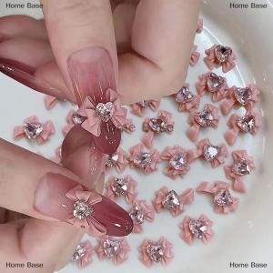 [COD] Home Base 10pcs 3D Resin Bowknot Nail Charms Pink Ribbon Bow Rhinestone Jewelry Parts Manicure Decor DiIY Salon Accessory Gift