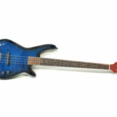 BASS ELEKTRIK MERK IBANEZ WARNA SUNBURST NAVY LISTRIK TRUSROD PEMULA + KABEL BASS