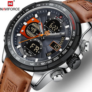 NAVIFORCE Top Original Brand Fashion Military Mens Watch Date Chrono Quartz Leather Strap Casual LED Light Waterproof Men Watch