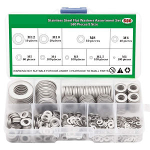 M2-12 Stainless Washer Flat Gasket Ring 360/580Pc Flat Washer Assortment Set Washer Spacer Stainless