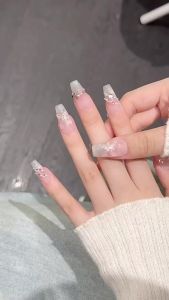 100% HANDMADE Artificial Nail Magic Mirror Pink Butterfly Cats Eye Phototherapy Press on Nails Reusable and Removable Nails with Toolkit