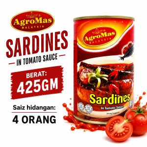 (Agromas) Sardines in Tomato Sauce 425gram - Delicious Canned Sardines for Family Meals - Easy & Convenient Meal Ingredient
