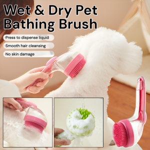 Dog Bath Brush New Choice Dog Bath Massage Brush Comb Long Handle Pet Grooming Brush Shampoo Dispenser Pet Bath Brush