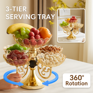 Multi Layered Rotating High-end Crystal Fruit Plate 360 Degree Rotation Multipurpose Tray Snack Candy Plate