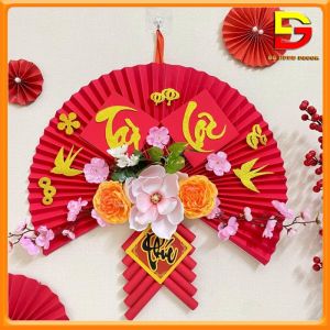 Quạt Giấy Đỏ Gấp Sẵn Trang Trí Đón Tết Quạt Giấy Đỏ Trang Trí Treo Tường Ý Nghĩa DG-448