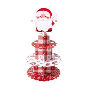 Sacesr Detachable Design Santa Claus Cupcake Stand 3 Tier Round Dessert Display Holder Decorative Plaid Cake Display Rack Z4K2H