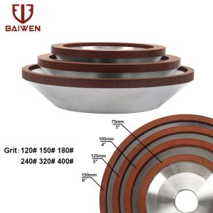 BAI WEN 3 4 5 6 Inch Kim Cương Mài Bánh Xe Cup 150 240 320 400 600 Grit Bát Loại Nhựa Kim Cương Mài Bánh Xe Carbide Cutter Kim Loại Mài Mài 75/100/125/150Mm