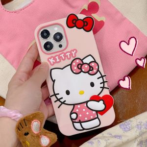 【New】Cartoon Colorful Bow Love Kitty Shape Anti-drop Liquid Silicone Phone Case For iPhone 6 7 8 XS XR 11 12 13 14 15 16 Series