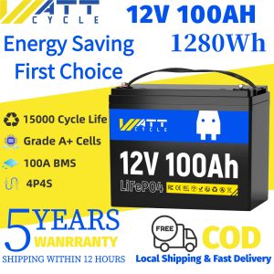 Wattcycle 12V 100AH LiFePO4 Lithium Battery Built-in 100A BMS 15000+cycles Deep Cycle IP65 Solar Storage Battery Home Energy Storage Rechargeable Battery 10Ah/20Ah/