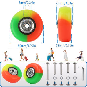 Luggage Suitcase Wheels Repair Kit 2Pcs 18mm Width Upgrade Rubber Wheels Built-in Ball Bearings and 30mm/35mm/60mm 3Size Axle for Single/Dual Roller/Spinner Wheel Universal Swivel Casters Replacement